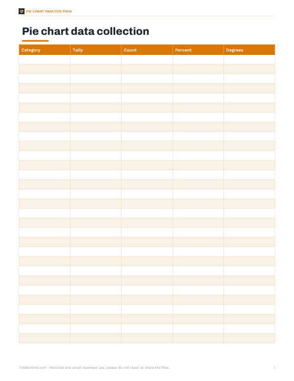 Preview of Printable Pie Chart Data Sheet